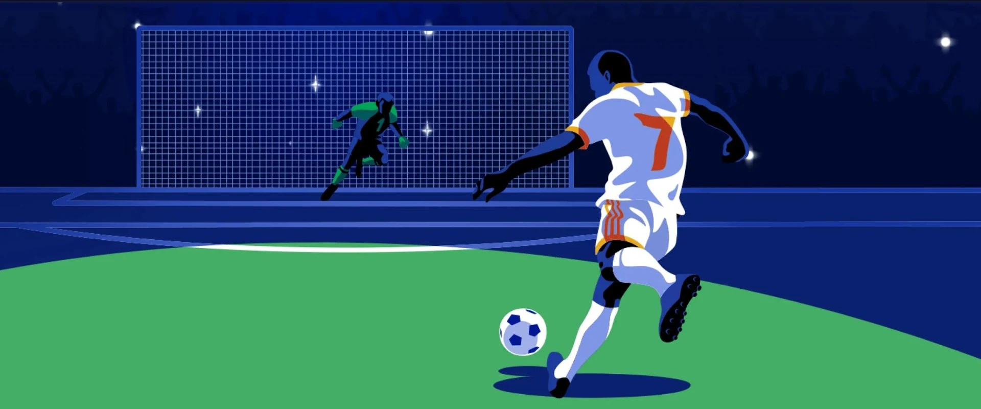 Getekende voetballer die een strafschop neemt
